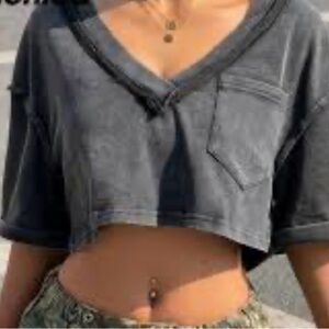 Charcoal Gray V-Neck Crop Top